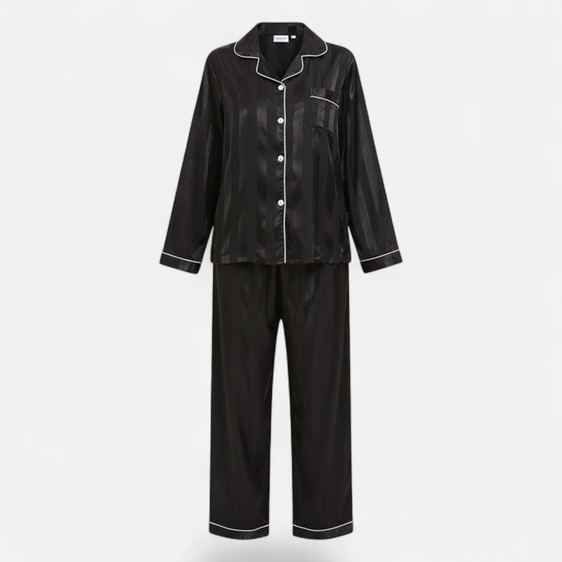 Women's Elegant Striped Satin Pyjamas – Black
