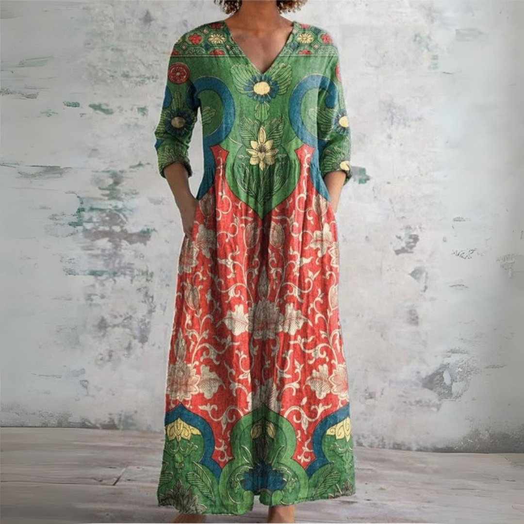 Dámské boho šaty s rukávem 3/4 | Maxi