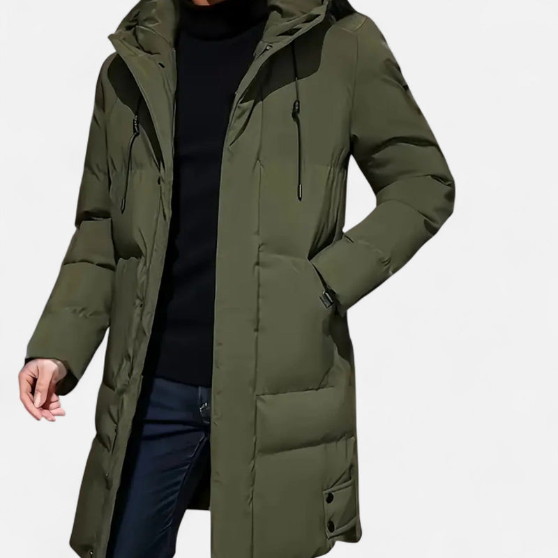 Pánská dlouhá zimní bunda s kapucí – Khaki
