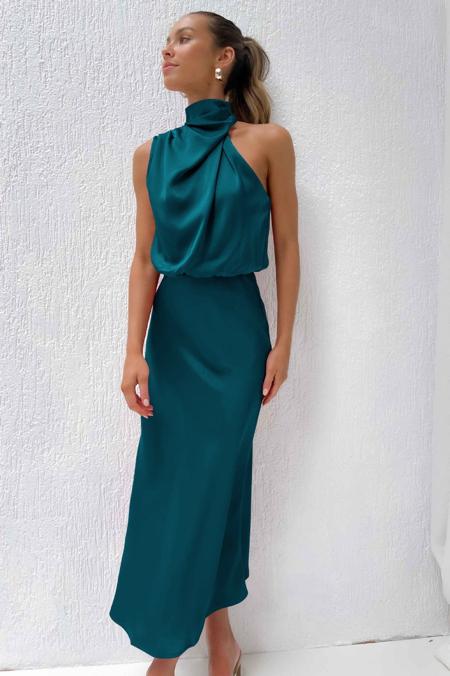 Women's Wedding Guest Dress with Back Neckline | Midi