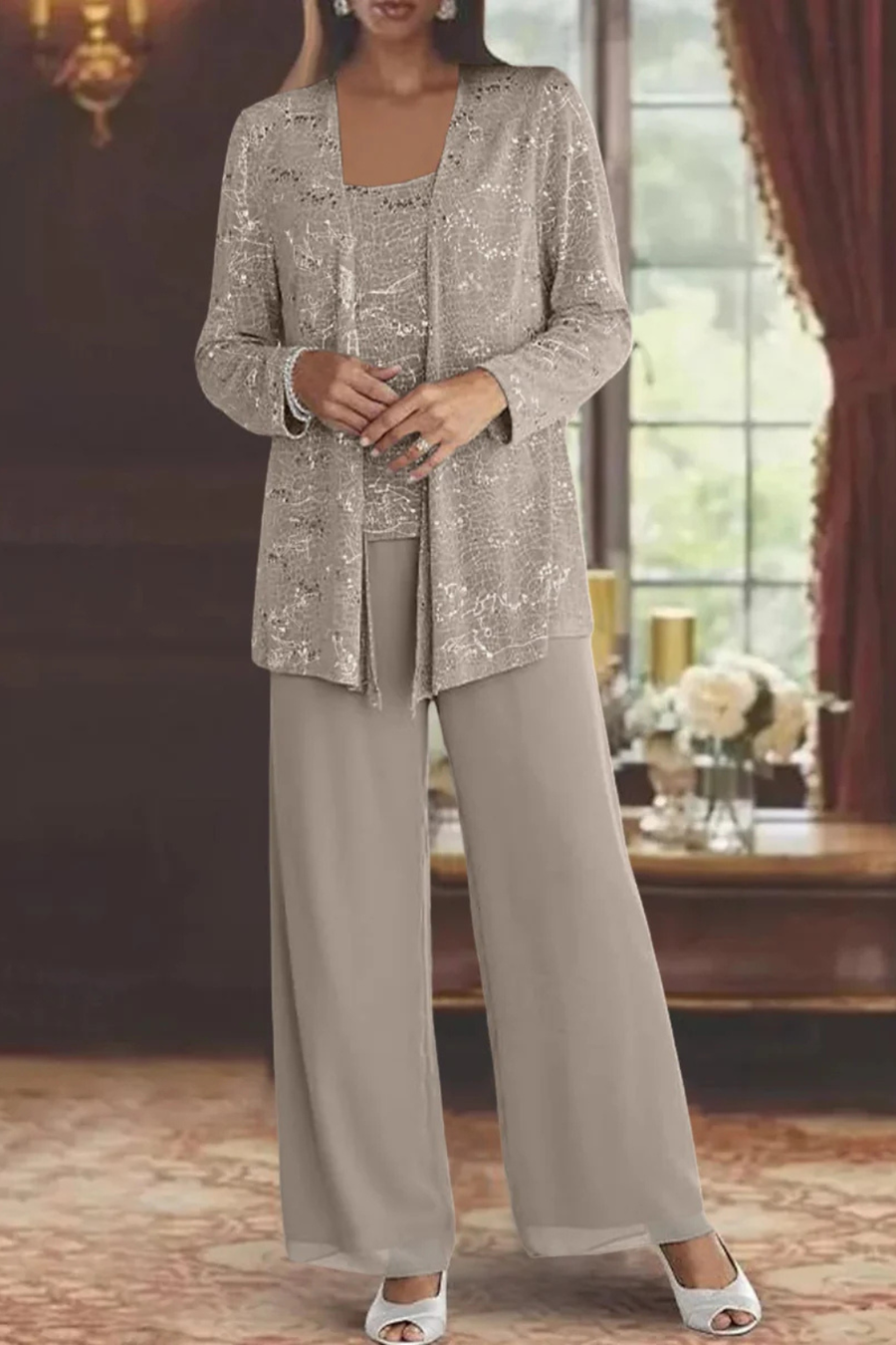 Damski Trzyczęściowy Komplet z Cekinami | Elegancki