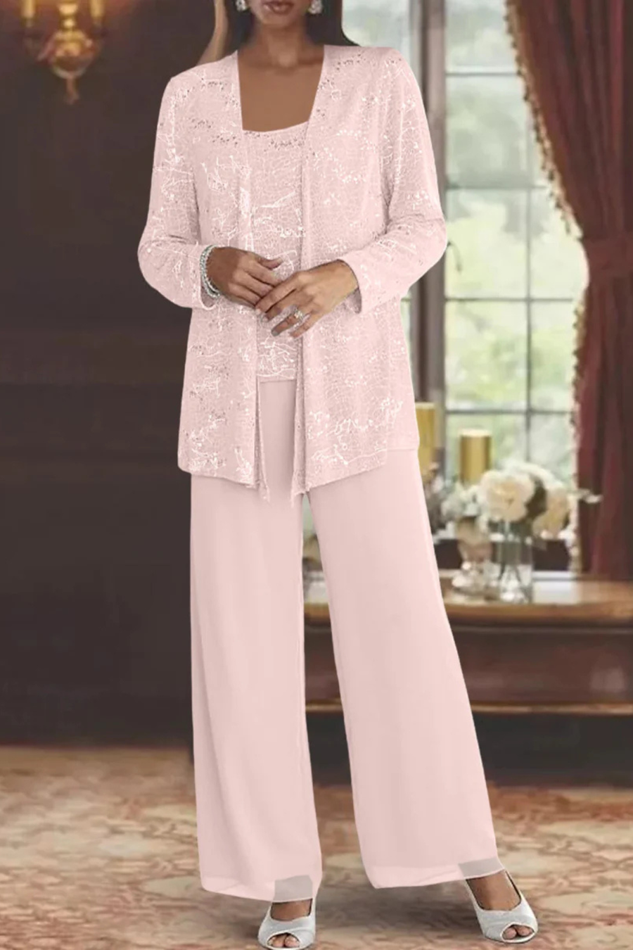 Damski Trzyczęściowy Komplet z Cekinami | Elegancki