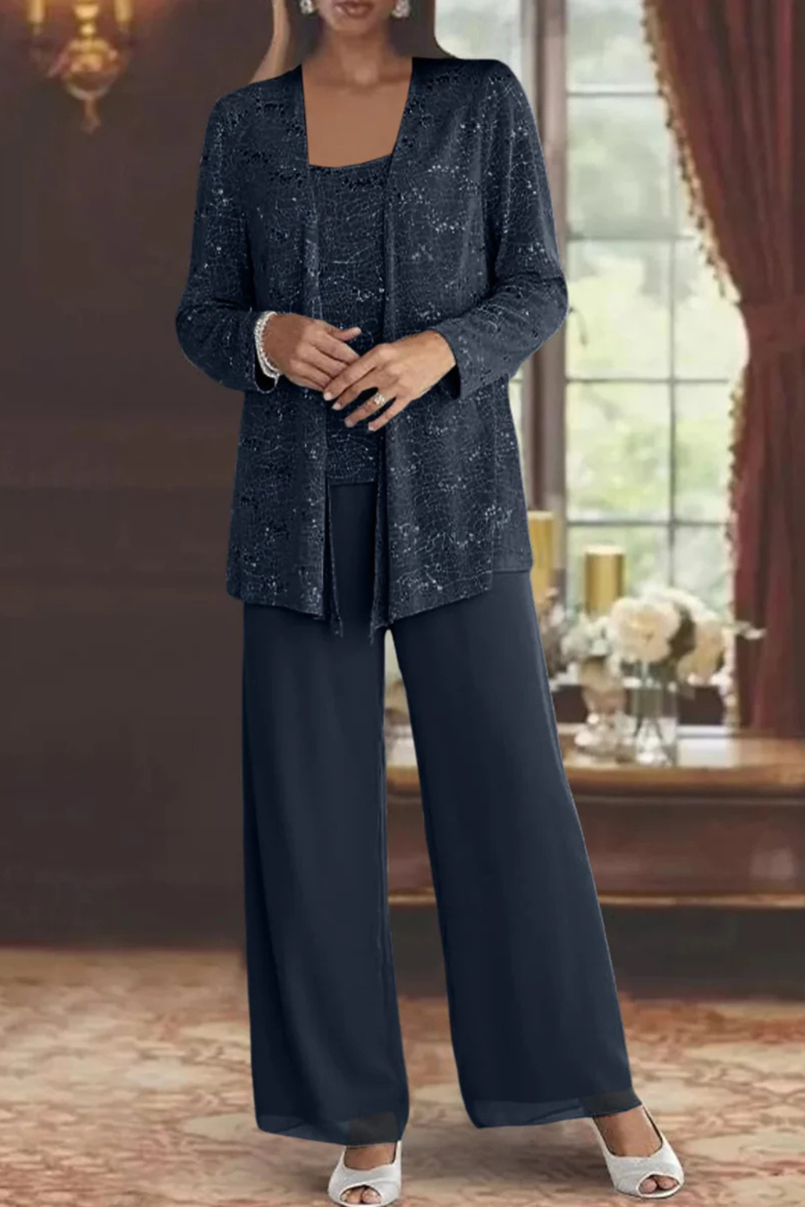 Damski Trzyczęściowy Komplet z Cekinami | Elegancki