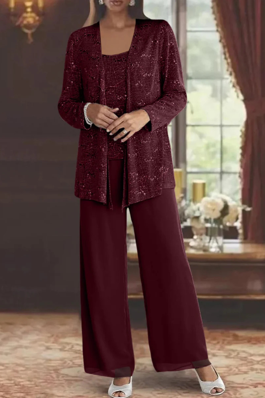 Damski Trzyczęściowy Komplet z Cekinami | Elegancki