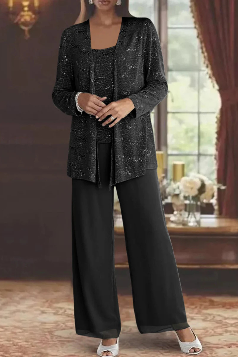 Damski Trzyczęściowy Komplet z Cekinami | Elegancki