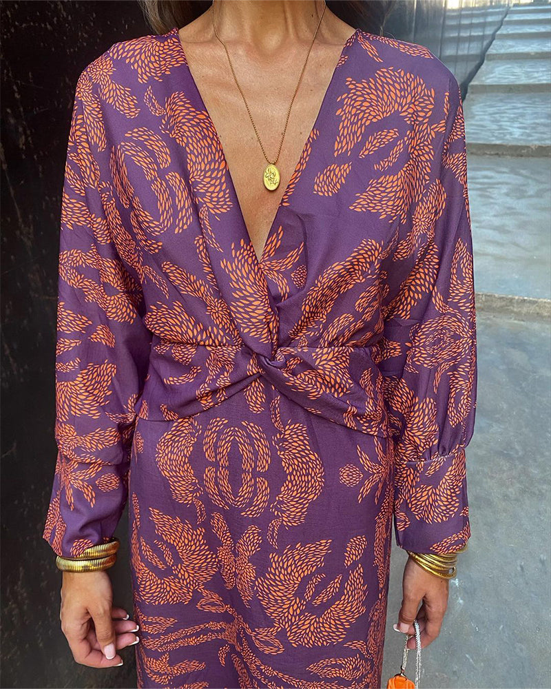 Women's Boho Dress with Print and V-Neck | Maxi
