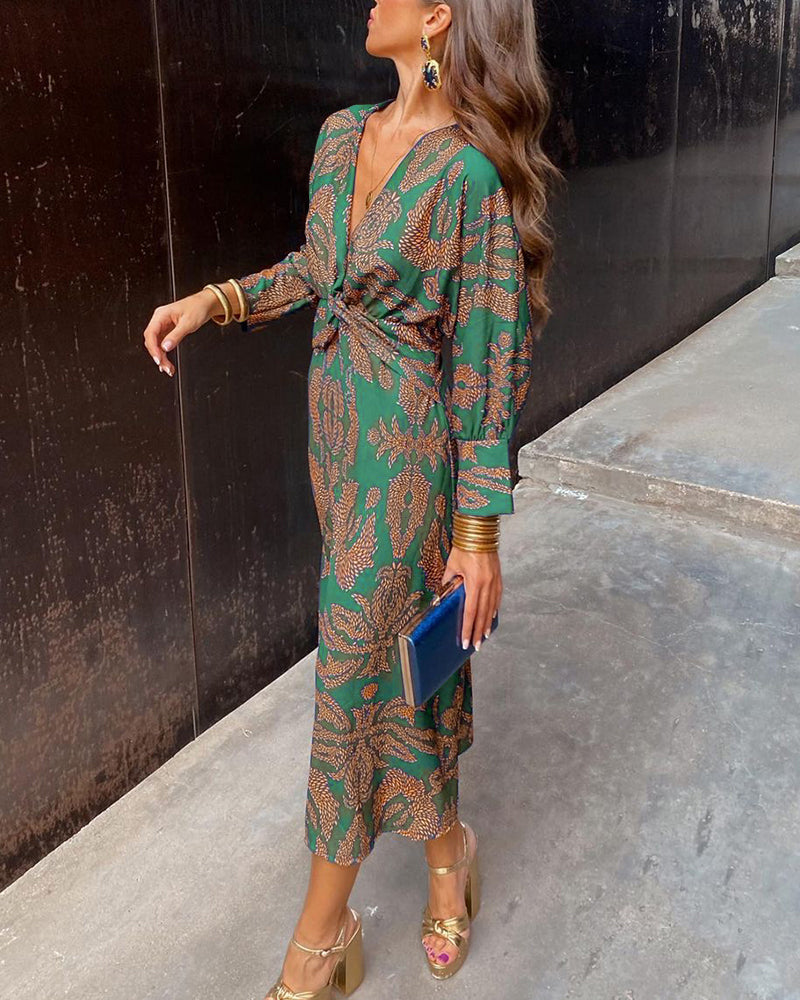 Women's Boho Dress with Print and V-Neck | Maxi