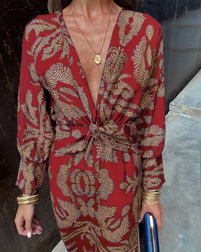 Women's Boho Dress with Print and V-Neck | Maxi