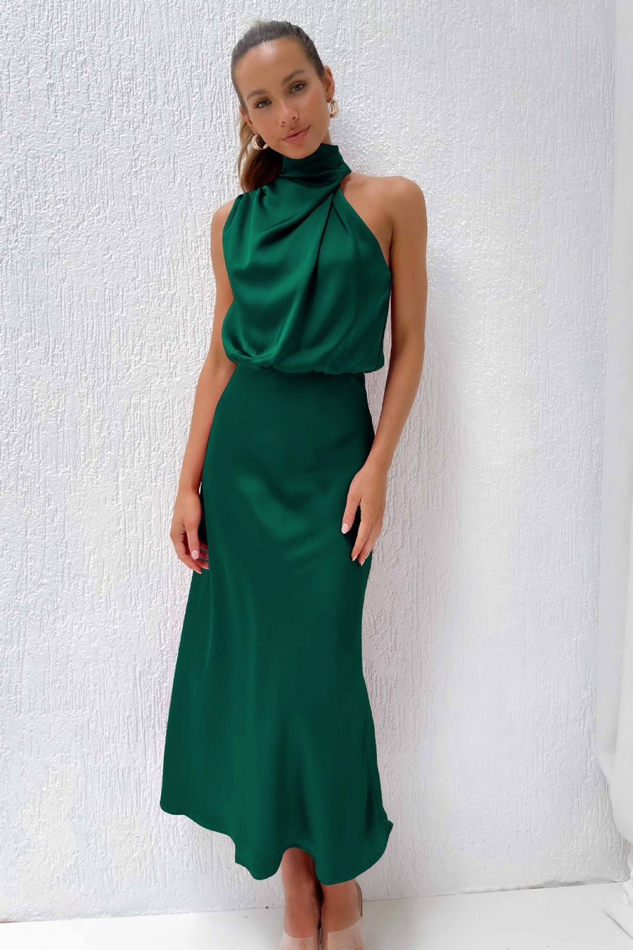 Women's Wedding Guest Dress with Back Neckline | Midi