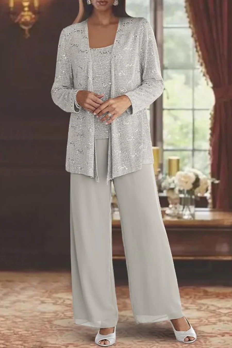 Damski Trzyczęściowy Komplet z Cekinami | Elegancki