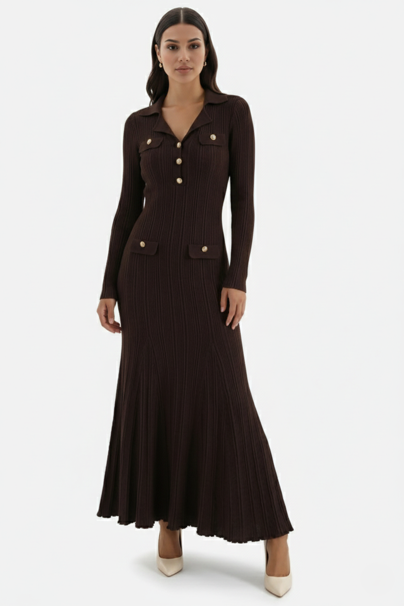 Women's Knit Dress with Long Sleeves | Maxi