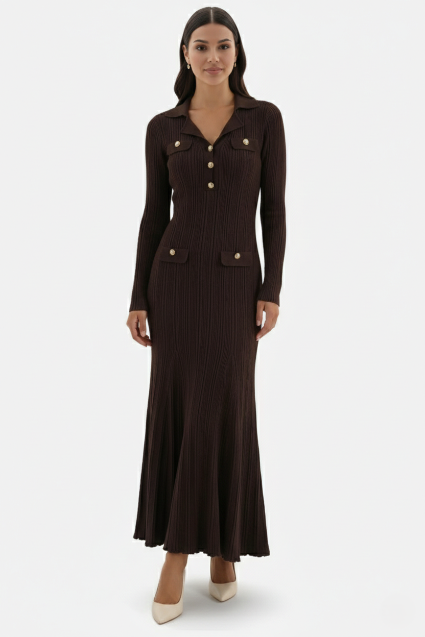 Women's Knit Dress with Long Sleeves | Maxi