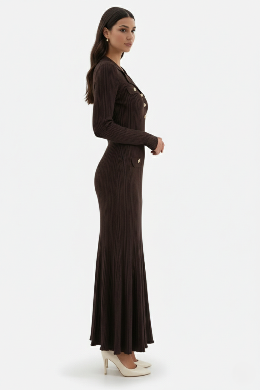Women's Knit Dress with Long Sleeves | Maxi