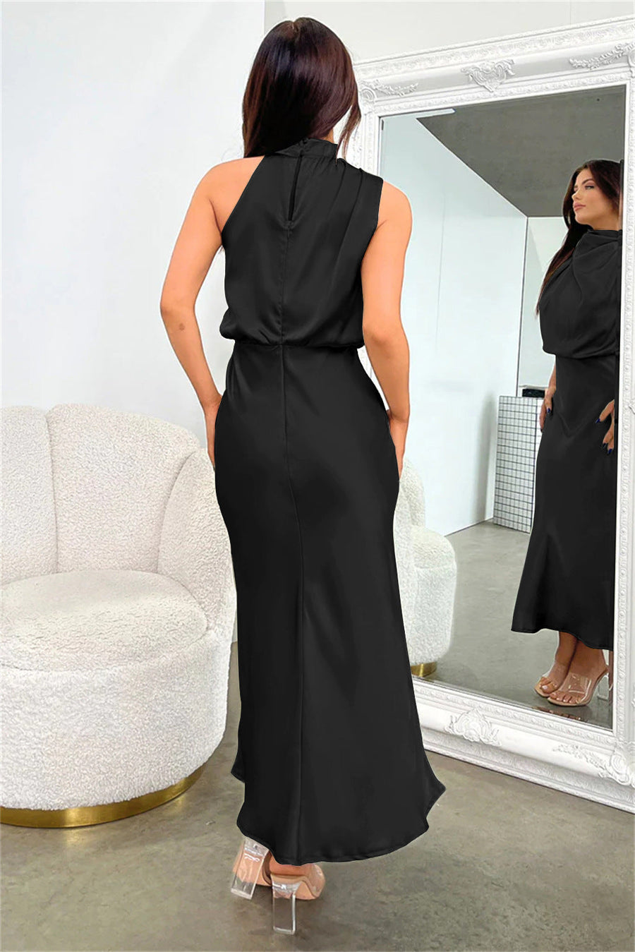 Women's Wedding Guest Dress with Back Neckline | Midi