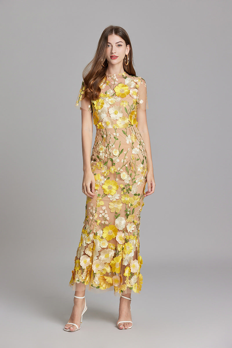 Women's Embroidered Floral Dress | Maxi