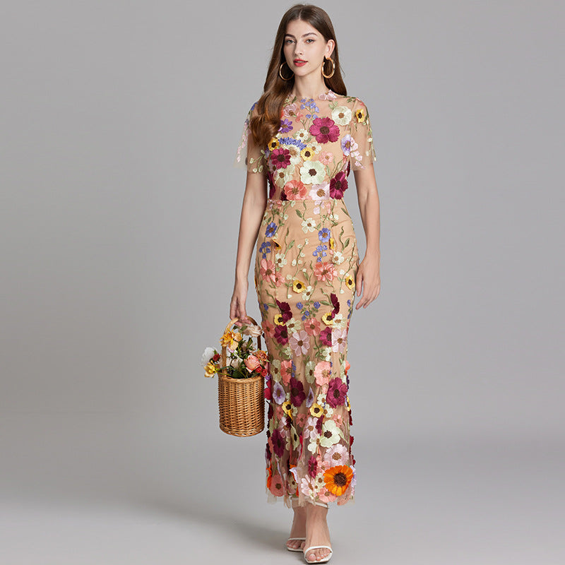 Women's Embroidered Floral Dress | Maxi