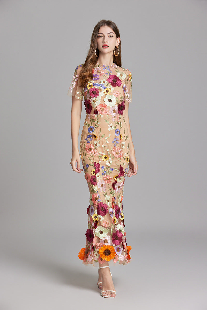 Women's Embroidered Floral Dress | Maxi