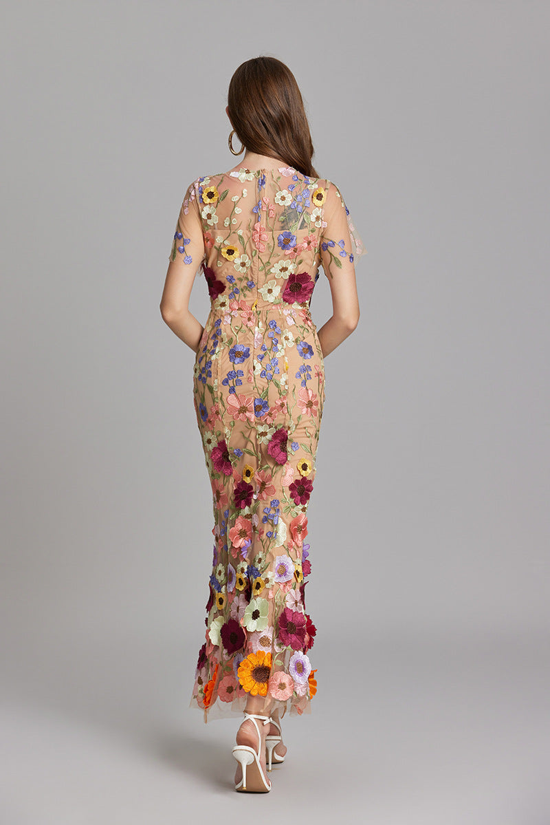 Women's Embroidered Floral Dress | Maxi