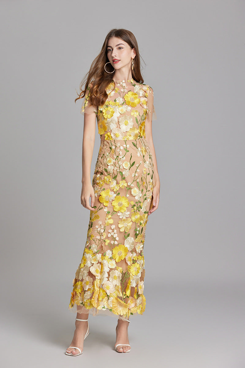 Women's Embroidered Floral Dress | Maxi