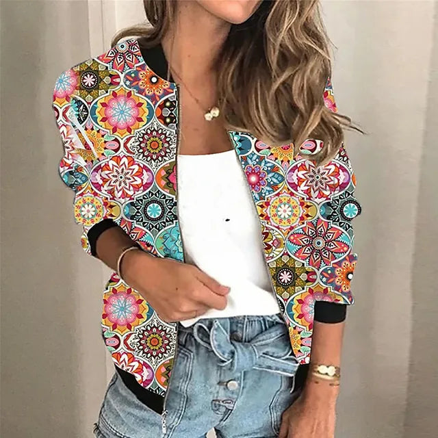 Women's Floral Bomber Jacket | Long Sleeve