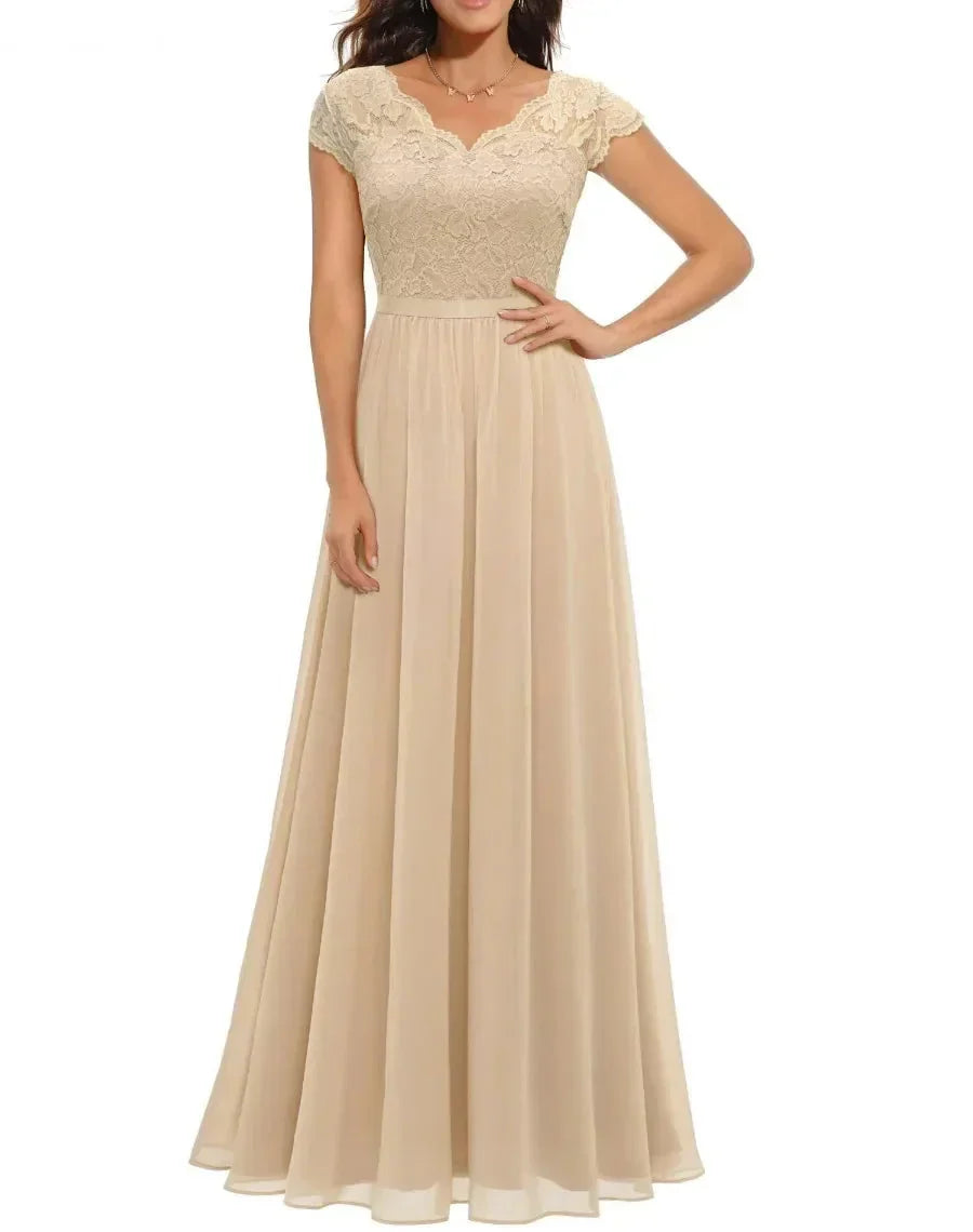 Women's Elegant Flared Lace Dress | Maxi