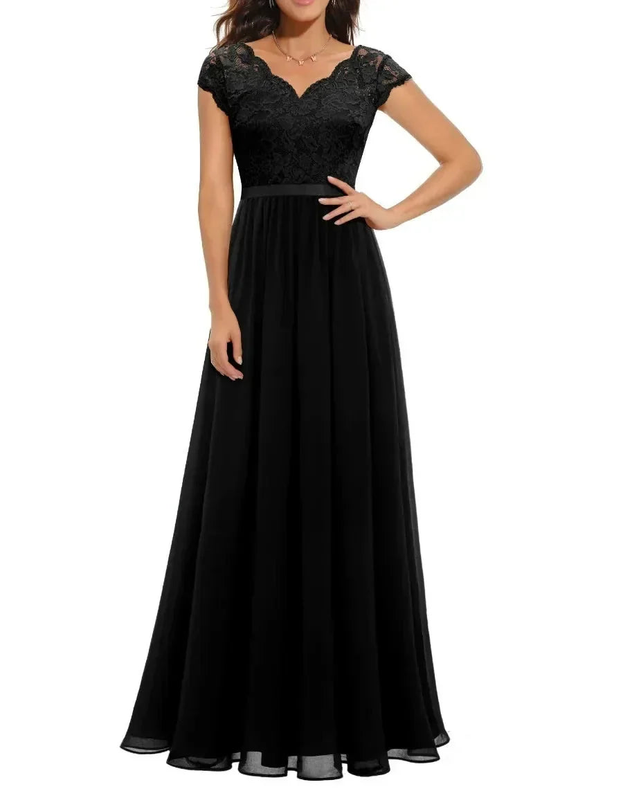 Women's Elegant Flared Lace Dress | Maxi