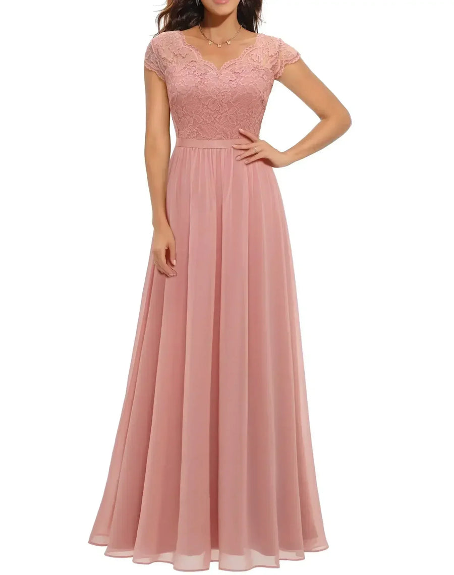 Women's Elegant Flared Lace Dress | Maxi