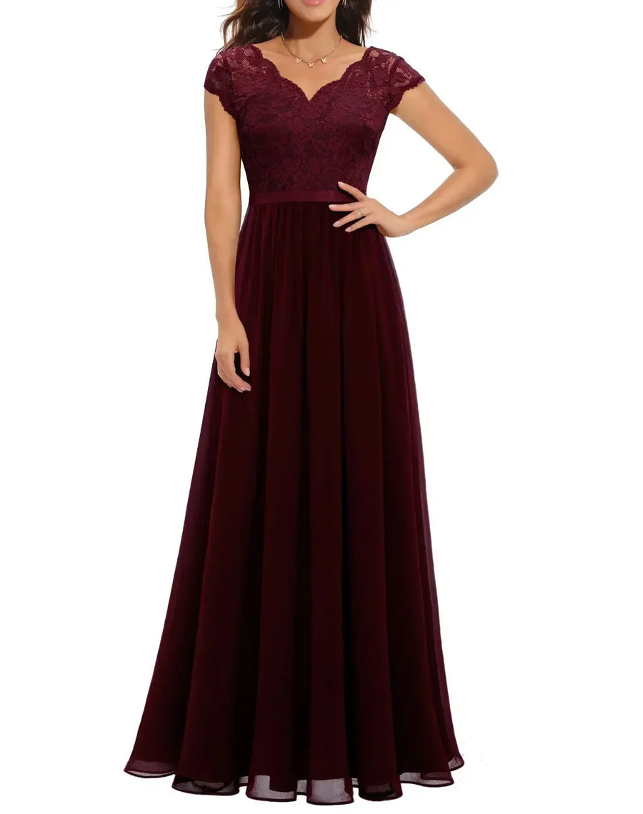 Women's Elegant Flared Lace Dress | Maxi