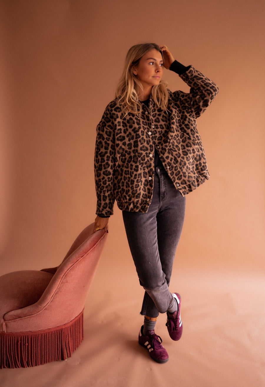Dámská krátká bunda s leopardím vzorem | Dlouhý rukáv