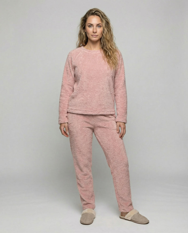 Women's Fluffy Fleece Pyjama Set – Pink