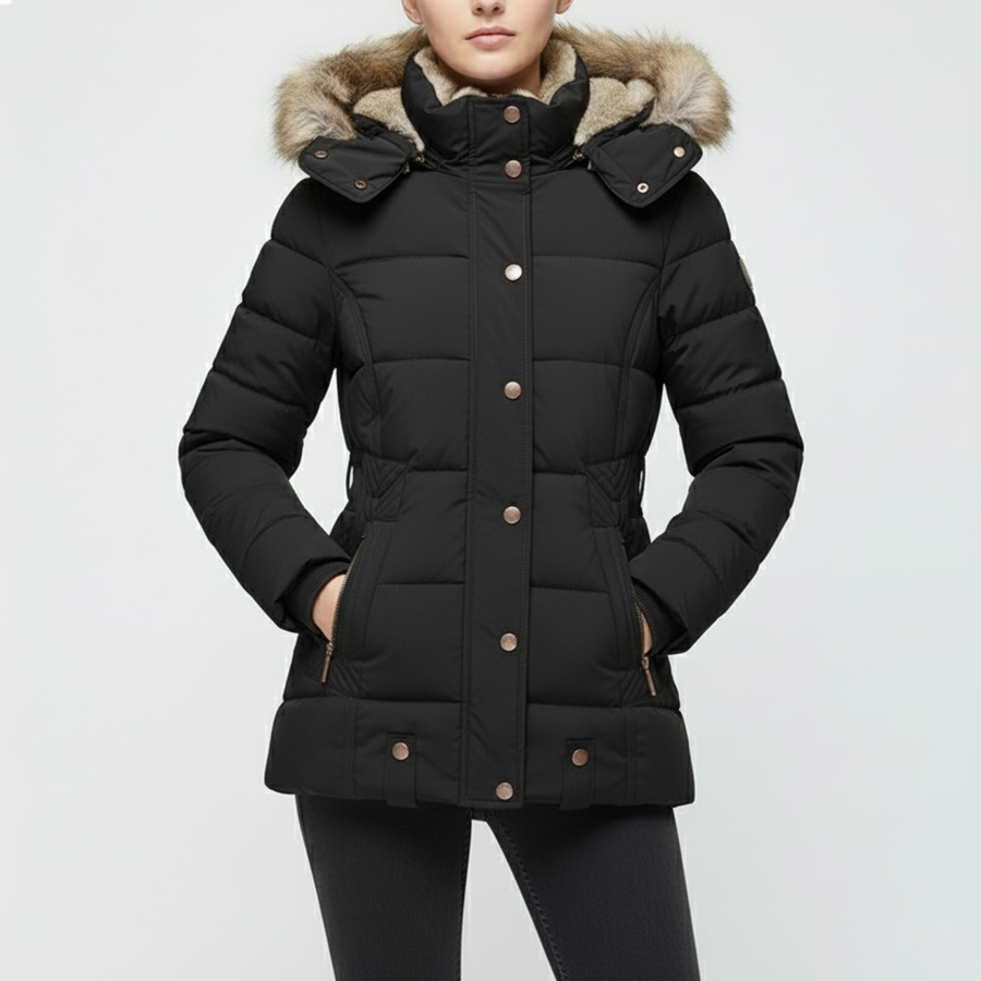 Women's Quilted Winter Jacket With Hood | Fur-Trim Hood