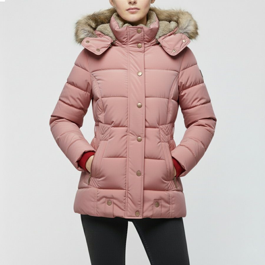 Women's Quilted Winter Jacket With Hood | Fur-Trim Hood