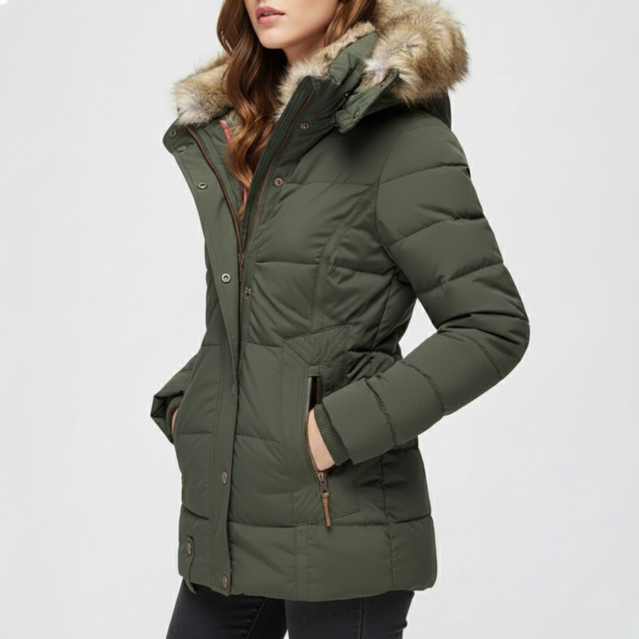 Women's Quilted Winter Jacket With Hood | Fur-Trim Hood