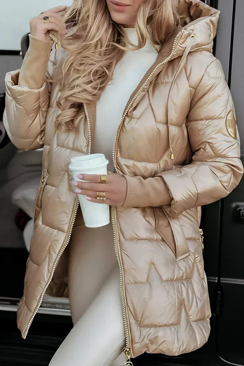 Women's Winter Puffer Jacket Quilted | Hooded Glossy