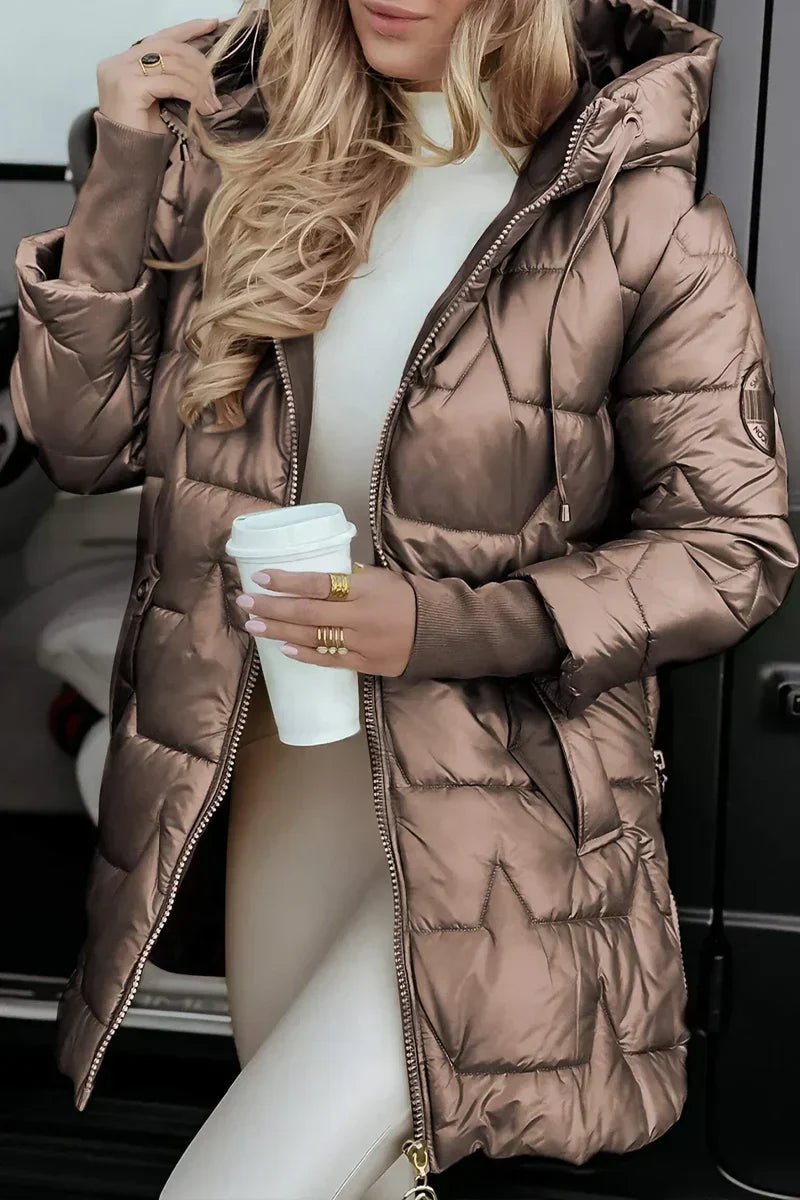 Women's Winter Puffer Jacket Quilted | Hooded Glossy
