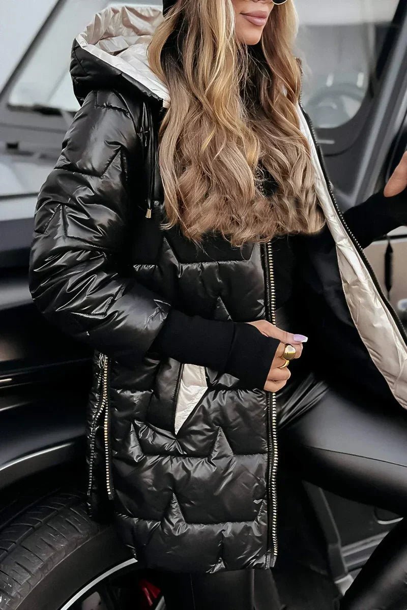 Women's Winter Puffer Jacket Quilted | Hooded Glossy