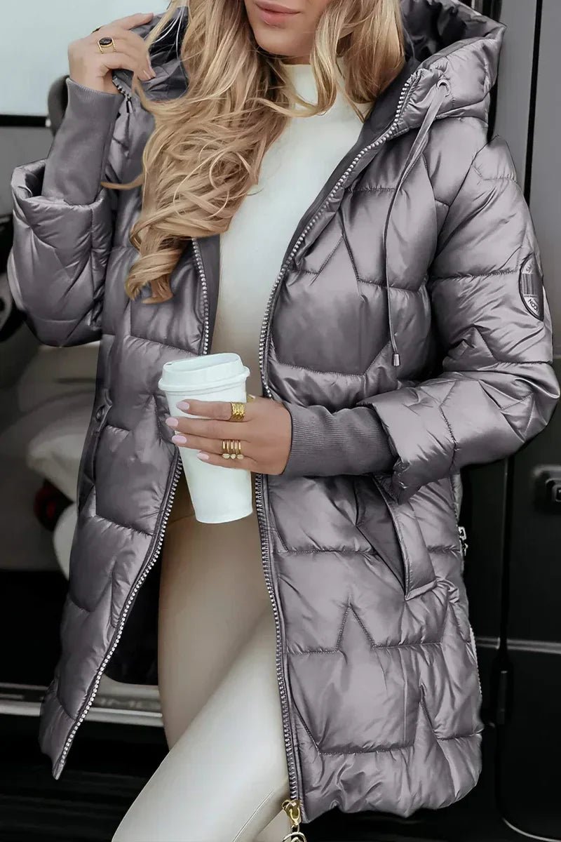 Women's Winter Puffer Jacket Quilted | Hooded Glossy