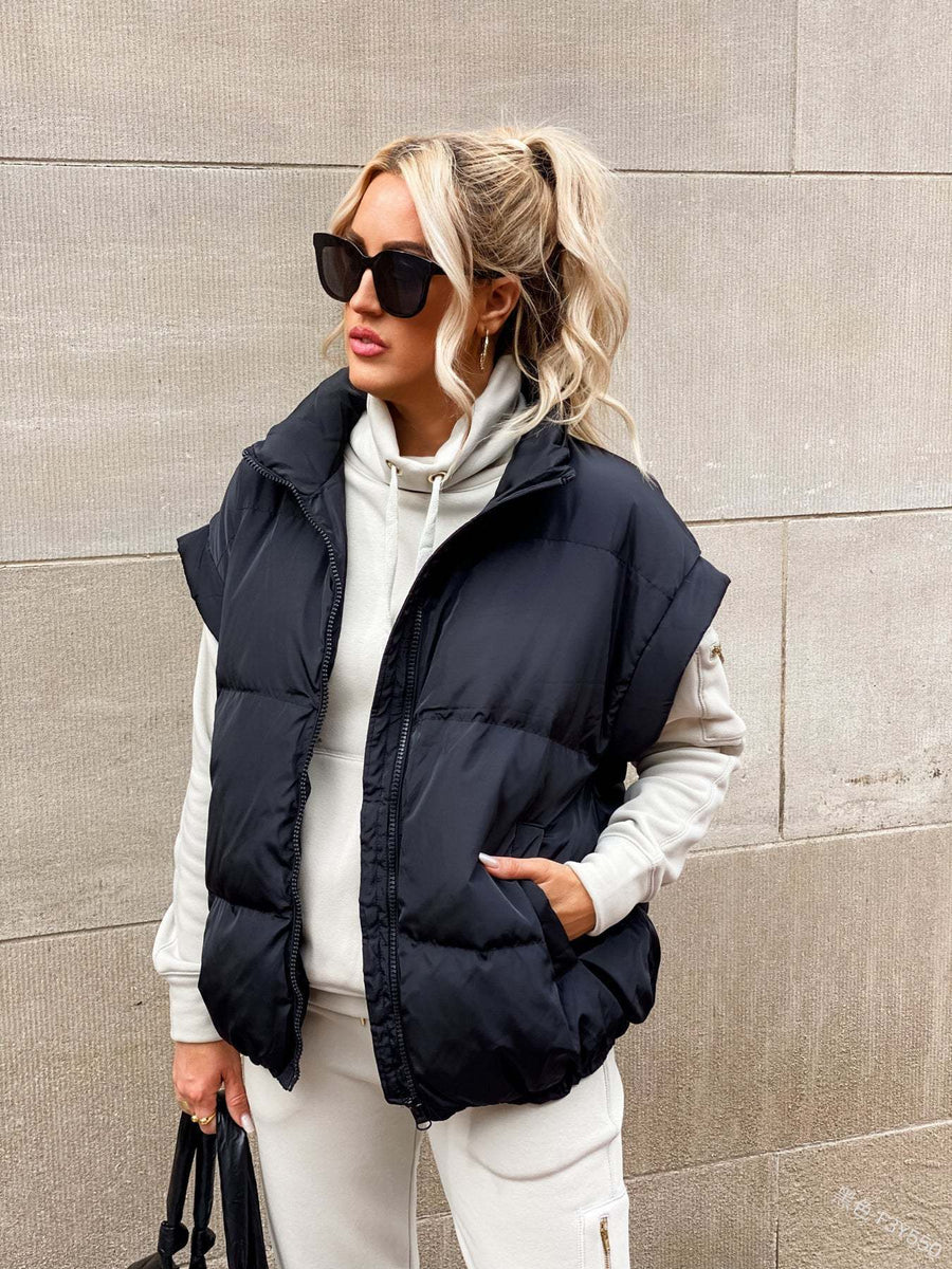 Women's Quilted Winter Vest | Stand Collar
