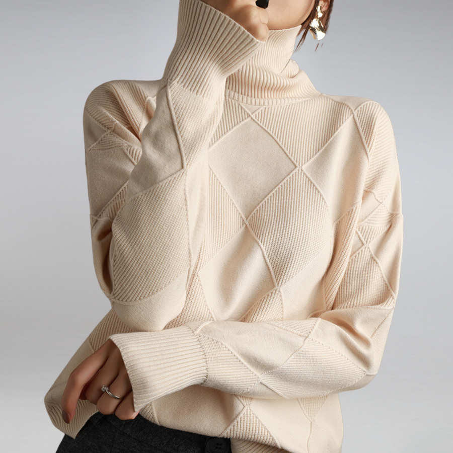 Women's Turtleneck Sweater With Geometric Pattern | Long Sleeves