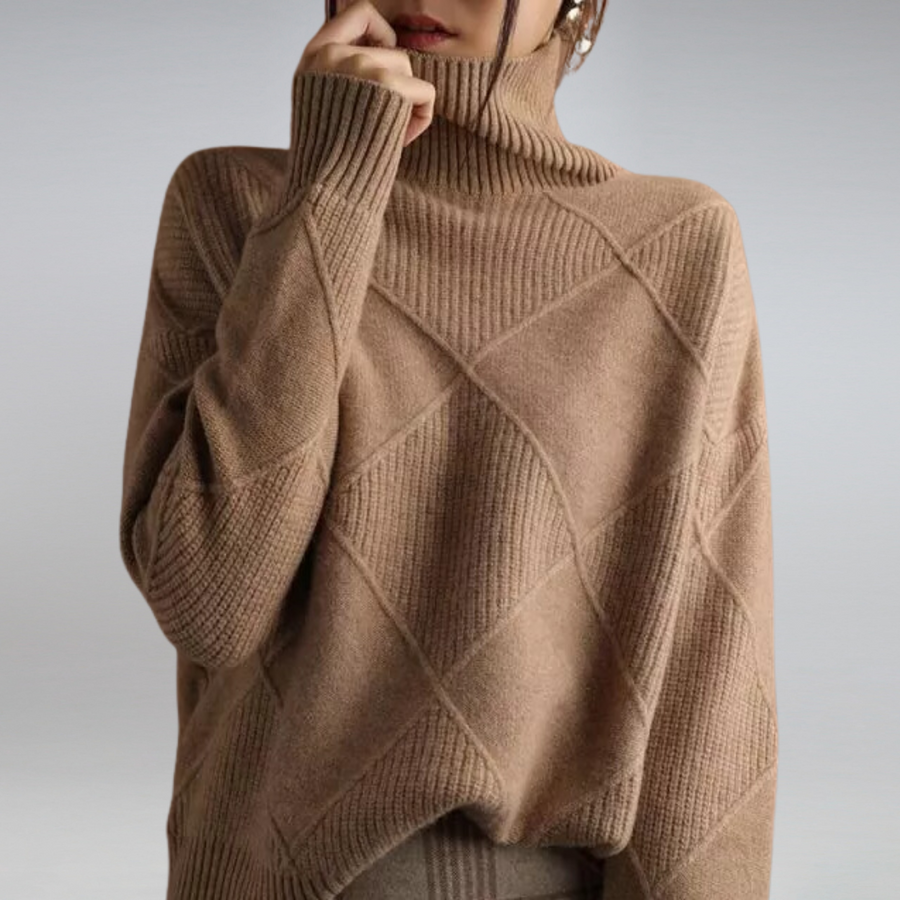 Women's Turtleneck Sweater With Geometric Pattern | Long Sleeves