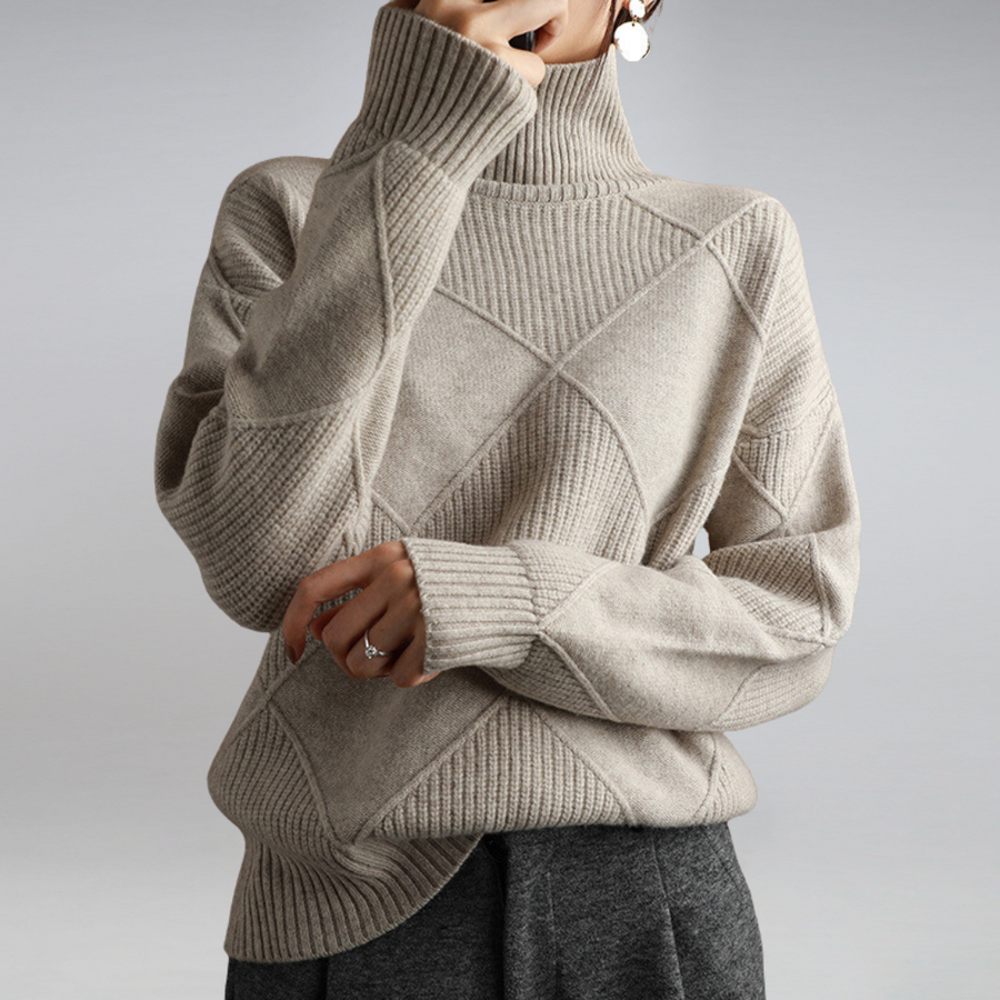 Women's Turtleneck Sweater With Geometric Pattern | Long Sleeves