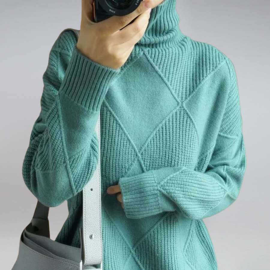 Women's Turtleneck Sweater With Geometric Pattern | Long Sleeves