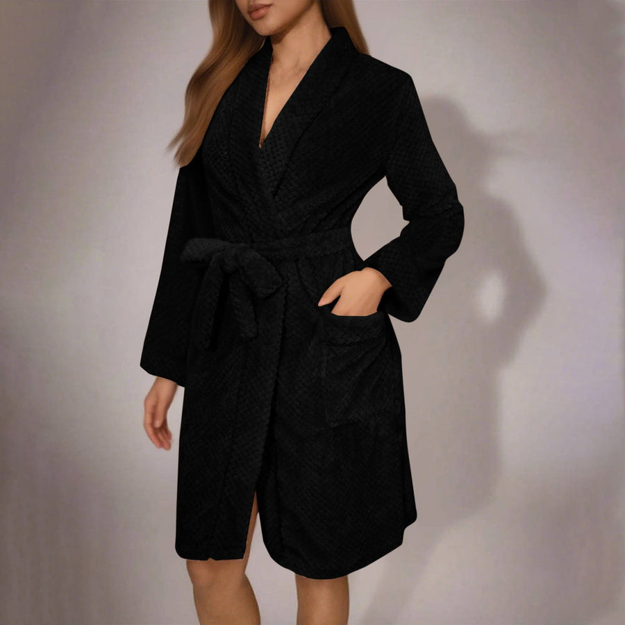 Dámský huňatý župan s vázáním | Ke kolenům