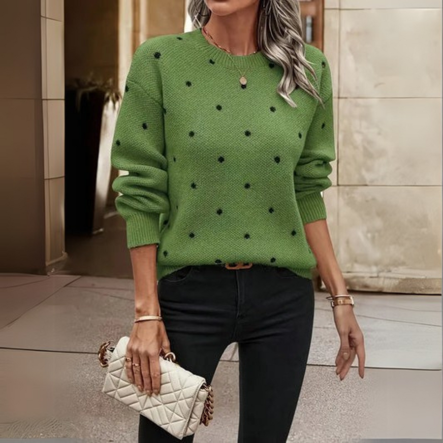 Damski Sweter W Kropki | Okrągły Dekolt