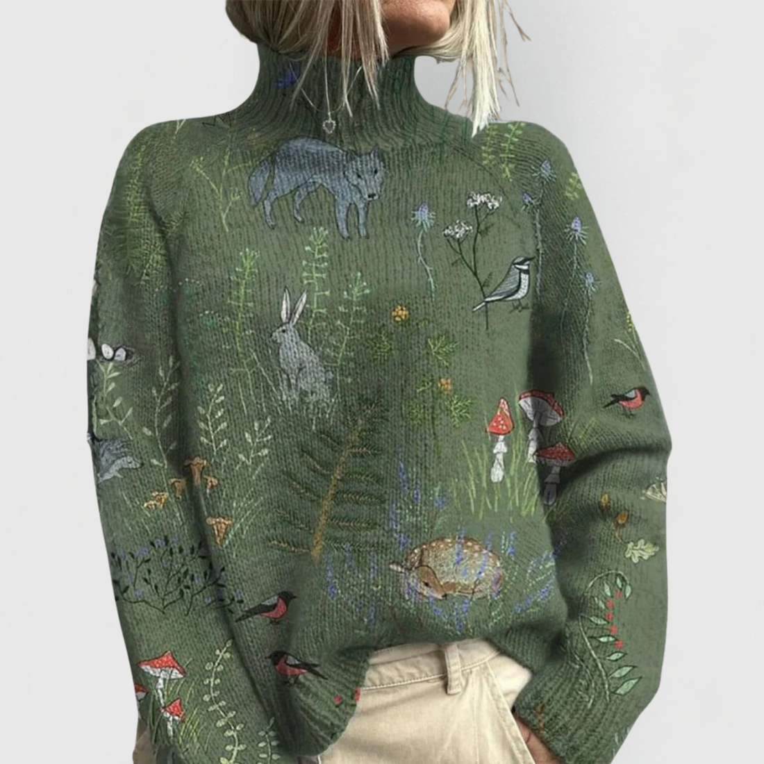 Women's Floral Turtleneck Sweater | Long Sleeve