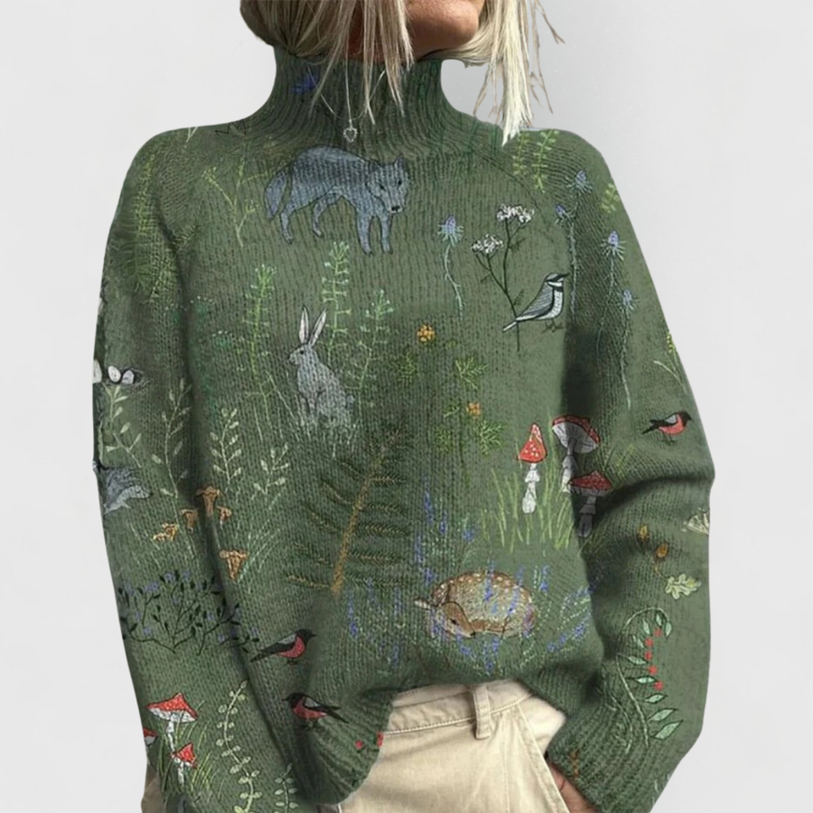 Women's Floral Turtleneck Sweater | Long Sleeve