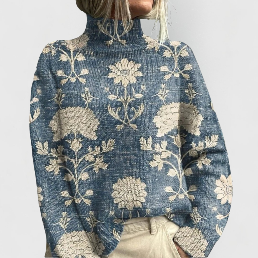 Women's Floral Turtleneck Sweater | Long Sleeve