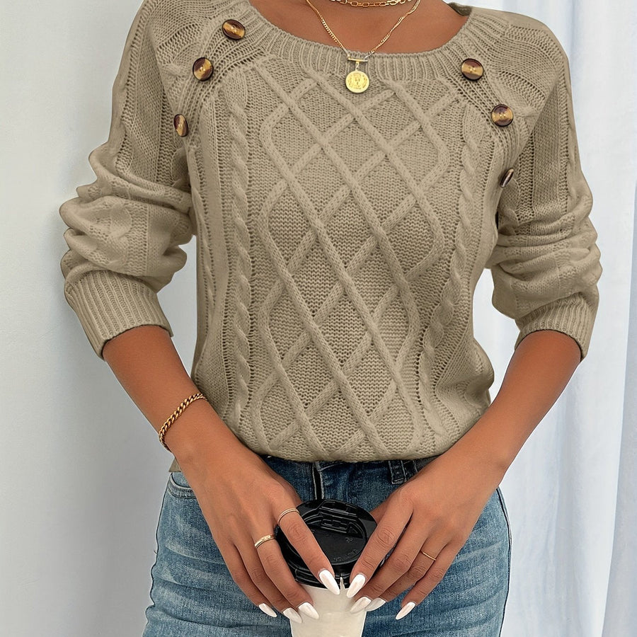Women's Cable-Knit Sweater | Decorative Buttons