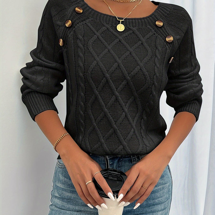 Women's Cable-Knit Sweater | Decorative Buttons