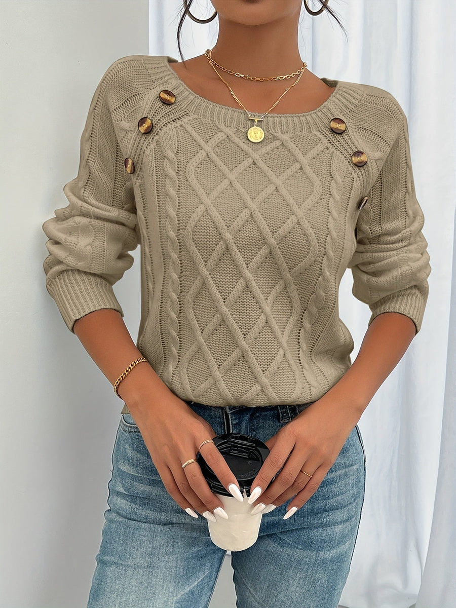 Women's Cable-Knit Sweater | Decorative Buttons